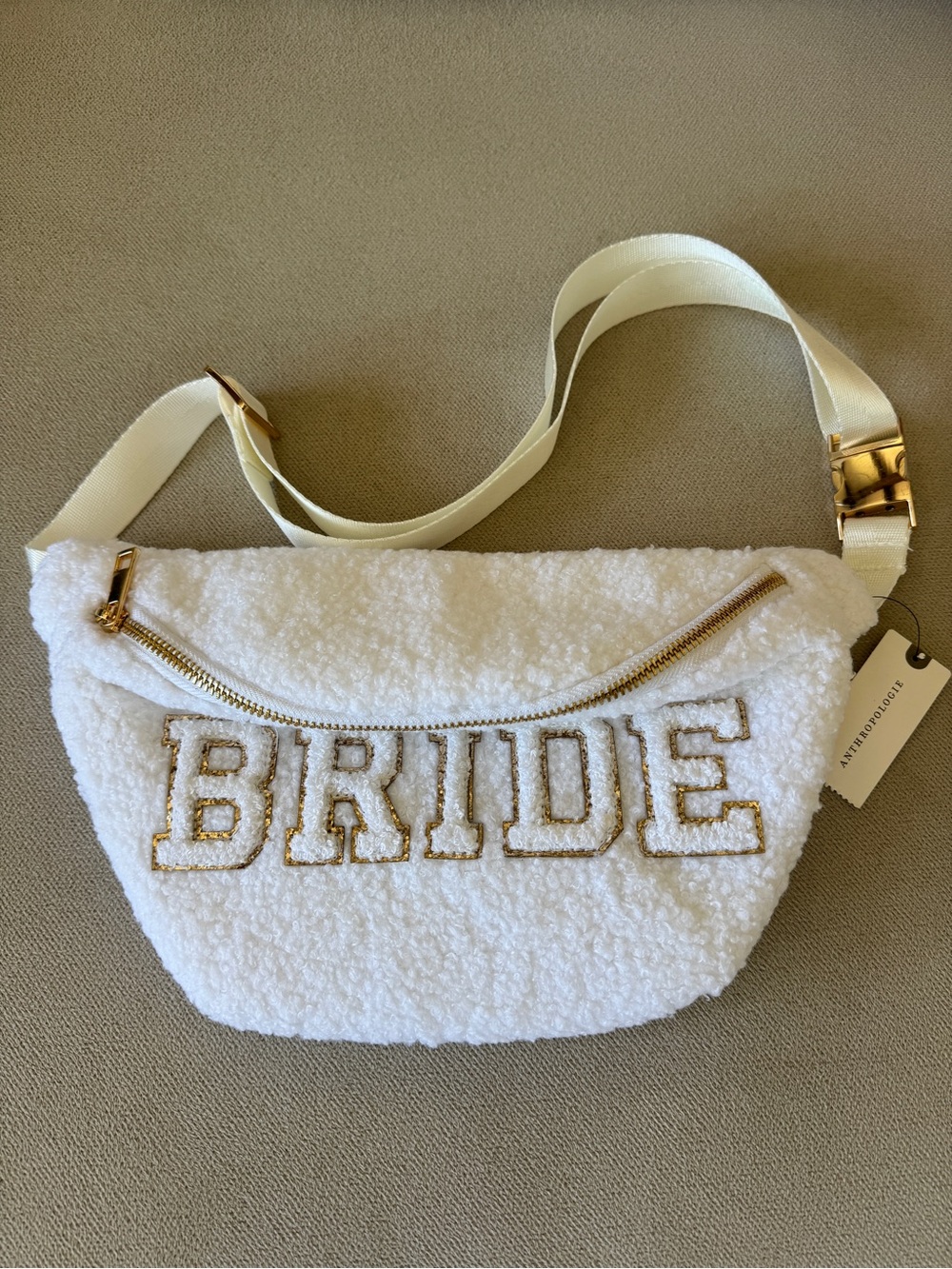 Stoney Clover Untamed Petals Anthropologie 'BRIDE' White Varsity Belt Bag